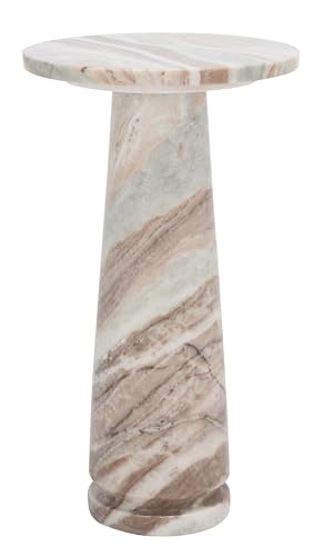 SAFAVIEH Furniture - Valentia Round Marble Accent Table - White & Brown - Marble Top - Glam Stone Pedestal Design - Ideal for Living Room, Bedroom, Entryway, 10"W x 10"D x 17.5"H (SFV9704B)