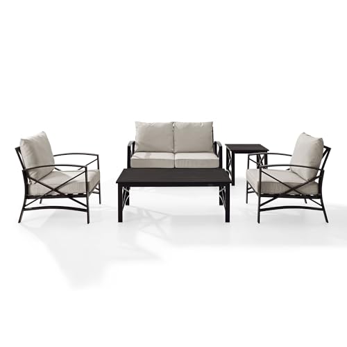 Crosley Furniture KO70133WH-OL St. Augustine 2-Piece Outdoor Wicker Seating Set (Loveseat and Coffee Table), Weathered White with Oatmeal Cushions