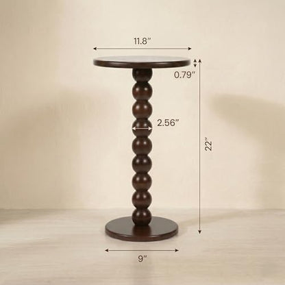 Solid Wood Round Side Table - Boho End Table for Living Room & Bedroom - Small Narrow Nightstand - Spool Bobbin Accent Furniture & Plant Stand- 22" Tall