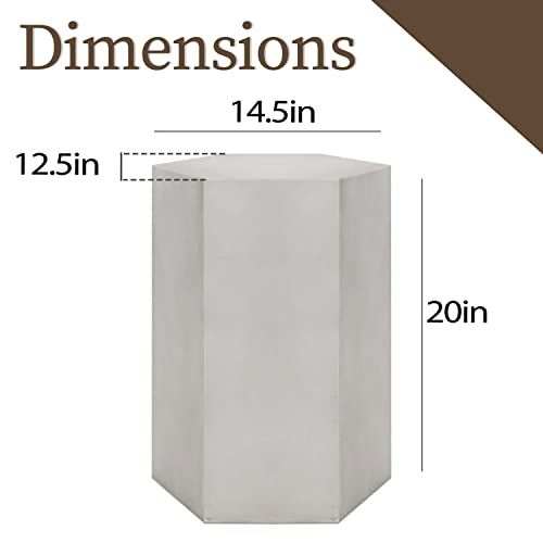 Concrete Accent Table, Hexagon Patio Side Table 14.5''Wx20''H, Modular Design Indoor Outdoor End Table, Light Grey