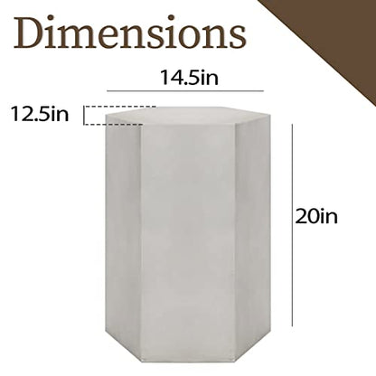 Concrete Accent Table, Hexagon Patio Side Table 14.5''Wx20''H, Modular Design Indoor Outdoor End Table, Light Grey