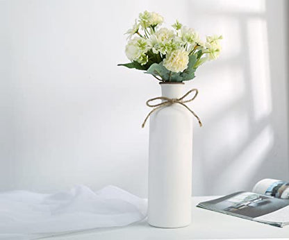 Modern Farmhouse Decor - Set of 3 White Vases, Decorative Centerpiece Accent, Ceramic Tabletop Decor for Farmhouse Living Room