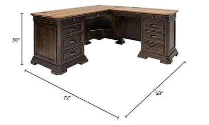 Executive L-Desk & Return, 68 x 72 x 30 in, Solid Wood Plank Top, Brown Finish, view 3