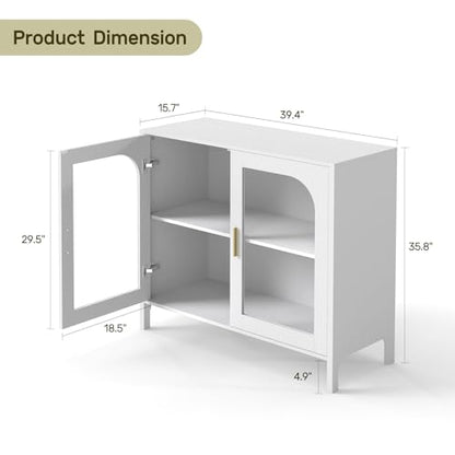 Sideboard Storage Cabinet with Adjustable Shelves, 39.4" Wide Wood Buffet Cabinet with Double Doors, Freestanding Console Cabinet for Dining Room, Entryway, White