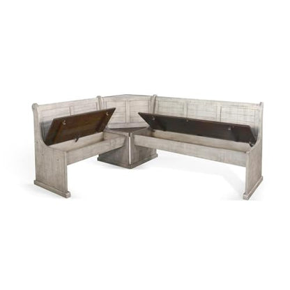 3-Piece Traditional Solid Wood Breakfast Nook Set with Table, Storage Space, Foldable Corner Shelf, Fit Any Space Blending Style and Function, in Gray & Brown Finish