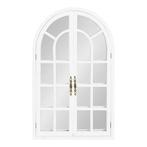 Boldmere Rustic Windowpane Arch Mirror, 28 x 44, Rustic White, Farmhouse Window Mirror for Wall