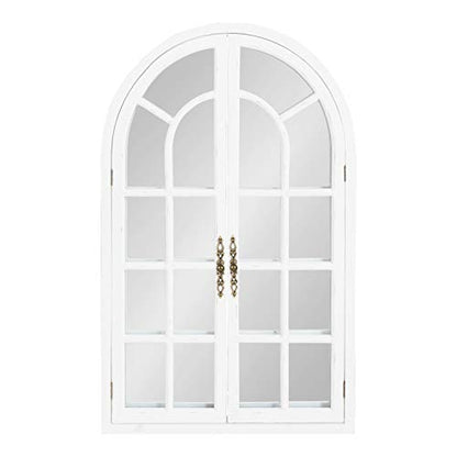 Boldmere Rustic Windowpane Arch Mirror, 28 x 44, Rustic White, Farmhouse Window Mirror for Wall