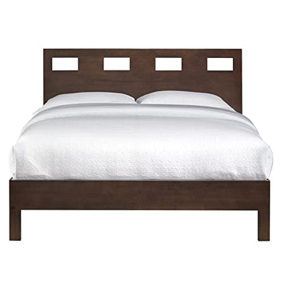 Solid Wood Platform Bed, Queen, Riva - Chocolate Brown