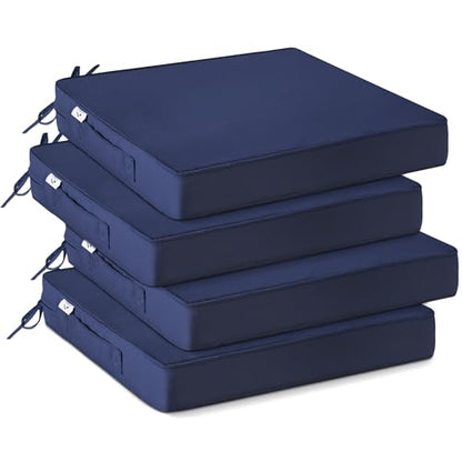 Outdoor Chair Cushions Set of 4 -Waterproof Outdoor Seat Cushions for Patio Furniture, Patio Chair Cushion with Handle and Ties, Square Out Door Chair Pads,19" x 19" x 3", Navy Blue