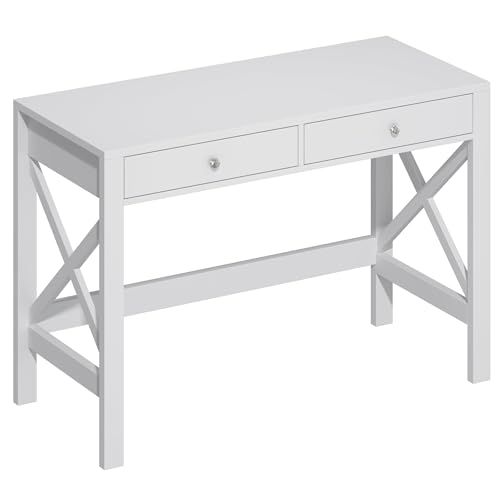 Computer Desk Study for Home Office, Modern Simple 40 Inches Desk with Drawers, Makeup Vanity Console Table, White