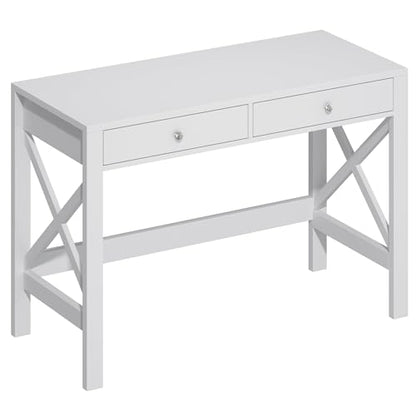 Computer Desk Study for Home Office, Modern Simple 40 Inches Desk with Drawers, Makeup Vanity Console Table, White
