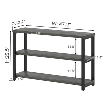 47 Inch Rustic Metal and Wood Entryway Table, Console Table Behind Couch with 3 Tier Storage Shelves, Sofa Table for Living Room Hallway Foyer, Industrial Grey