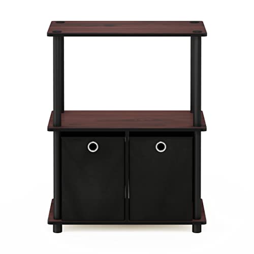 TURN-N-TUBE Storage Shelves, 3-Tier Toolless Book Shelf with Storage Bins, Display Shelf, for Organization and Storage, Living Room, Garage, Home Office, Dark Cherry