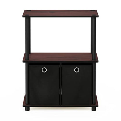 TURN-N-TUBE Storage Shelves, 3-Tier Toolless Book Shelf with Storage Bins, Display Shelf, for Organization and Storage, Living Room, Garage, Home Office, Dark Cherry