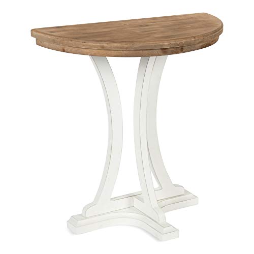 Linsley Farmhouse Half Moon Console Table, 30 x 15 x 31, Rustic Brown and White, Charming Rustic Table for Storage and Display