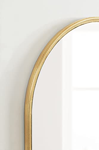 Caskill Modern Rounded Capsule Hanging Wall Mirror; 22 x 34; Gold; Glam Round Rectangular Narrow Mirror for Wall