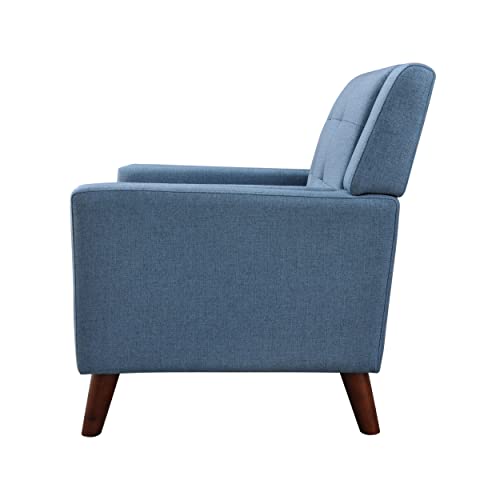 Alisa Mid Century Modern Fabric Arm Chair, Blue and Walnut