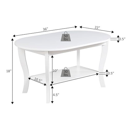 American Heritage Oval Coffee Table 36" - Classic Living Room Table with Storage Shelf for Transitional Living Room, Mahogany