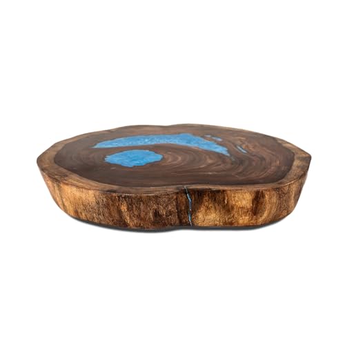 Crystal Clear Epoxy Resin Natural Edge Wood end Table, Wood Resin Side Table Hand Made Craft Coffee Table with Hairpin legs-20 inch Tall (Night Glow)