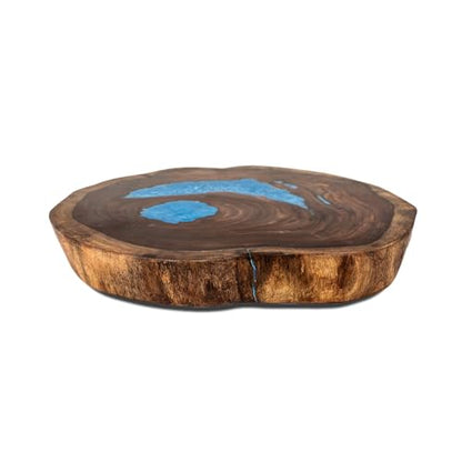 Crystal Clear Epoxy Resin Natural Edge Wood end Table, Wood Resin Side Table Hand Made Craft Coffee Table with Hairpin legs-20 inch Tall (Night Glow)