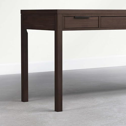 Hollander Desk - 60 Inch Wide Solid Wood Writing Desk in Dark Brown Walnut, Contemporary Home Office Computer Table for Workspace or Study with 2 Drawers and Flip-Down Keyboard Tray