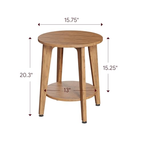 Round Side Table, Small End Table, Nightstand Bedside Table with Tapered Legs, for Living Room, Rustic Walnut