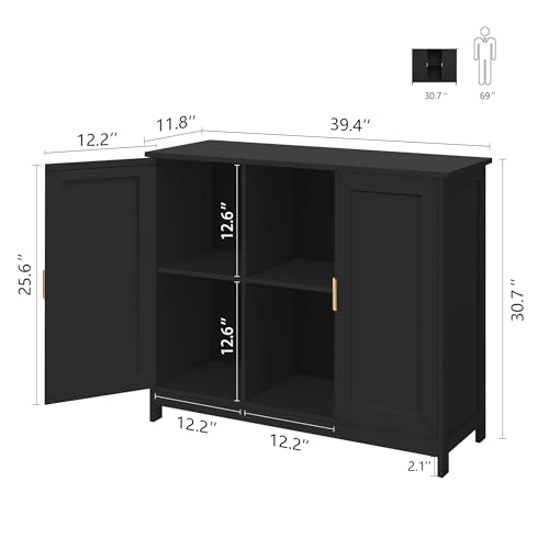 Black Buffet Cabinet,Modern Narrow Sideboard Buffet Cabinet, view 4