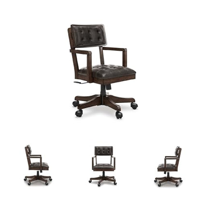 Signature Design by Ashley Breckington Contemporary Faux Leather Tufted Home Office Desk Chair with Adjustable Height and Casters, Solid Wood, 28.75" W x 28.75" D x 38" H, Dark Brown