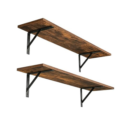Wall Shelves, 23.6 x 7.9 x 6.1 Inch Floating Shelves for Wall, Easy-to-Install Wall Storage Ledges with Sturdy Metal Brackets for Living Room, Bathroom, Kitchen, Rustic Brown
