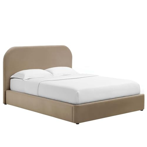 Keynote Modern Queen Bed Frame with Curve Shaped Headboard in Taupe, view 4