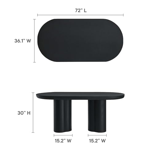 Caspian 72Inch Oval Dining Table Industrial Concrete Black Finish Modern Kitchen Room Entertaining Home Furniture Quality Stylish Elegant Durable Refined Versatile