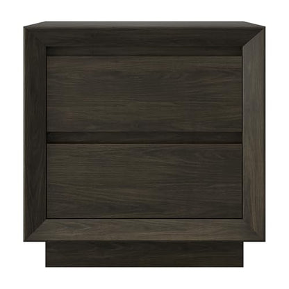 24" Nightstand Side Table, Rich Brown | 2-drawer end table with soft-glide drawers, beveled edge detailing, and a plinth base for bedroom, living room, or office