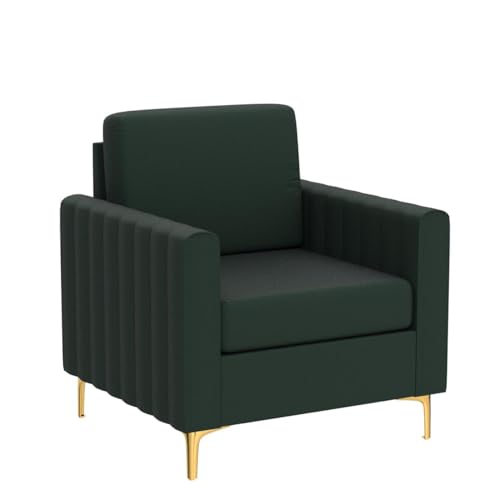 Velvet Accent Club Chair, Modern Velvet Armchair Upholstered Accent Club Sofa Chair with Gold Metal Legs Mid-Century Barrel Leisure Comfy Reading Armchair, Green