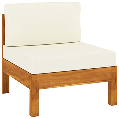 Wooden Lounge Set Cream White Solid Acacia Wood Outdoor Patio Furniture Set with Cushions for Garden Balcony Terrace Deck Seating and Relaxation