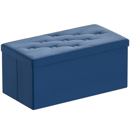 Folding Storage Ottoman Bench, Ottoman with Storage, Foot Rest, Benches Seat for Bedroom, Living Room, Entryway, Long Shoes Bench, 15.7" x 31.5" x 15.7" Blue