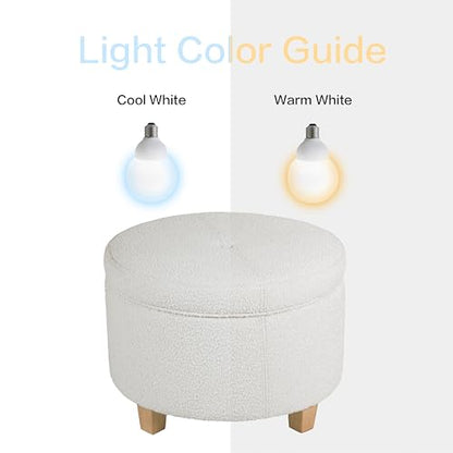24" Large Round Storage Ottoman - Cream Boucle