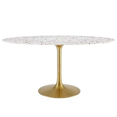 Lippa 60Inch Oval Dining Table Elegant Terrazzo Gold White Finish Modern Kitchen Room Entertaining Home Furniture Quality Stylish Durable Refined Versatile Contemporary