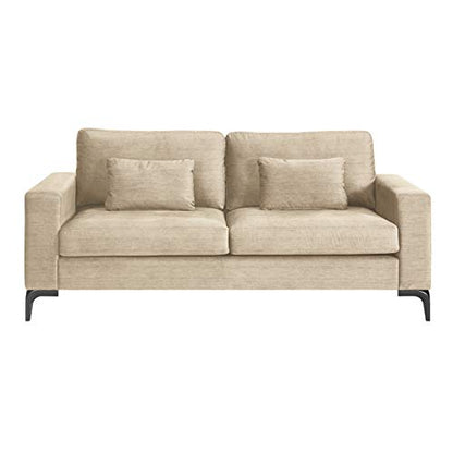 Tommy Hilfiger Austin Upholstered Sofa, Contemporary Square Arms Living Room Couch for Small Space, Plush Cushions, Wooden Frame and Legs, American Cream