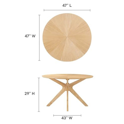 Crossroads 47Inch Round Dining Table Solid Wood Oak Finish Modern Kitchen Room Entertaining Home Furniture Quality Stylish Elegant Durable Refined Versatile