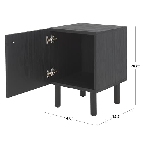 SAFAVIEH Home Collection Ophelia Black/Natural 1-Door Nightstand Bedside Accent Table