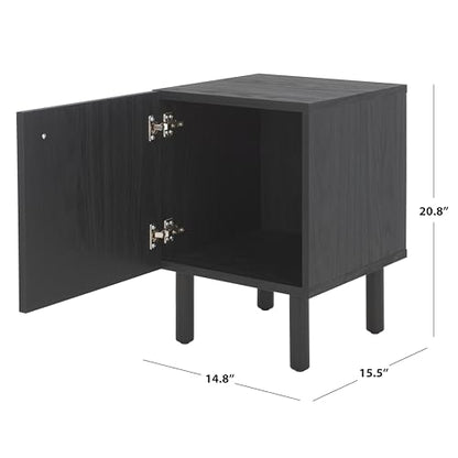 SAFAVIEH Home Collection Ophelia Black/Natural 1-Door Nightstand Bedside Accent Table