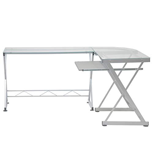 L Shaped Desk with Keyboard Tray - Efficient Work from Home Desk - Glass L Shaped Desk - Professional Work Desk for Home Office - Versatile Glass Corner Desks for Home Office