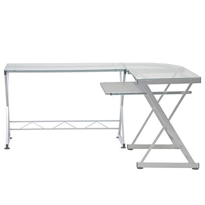 L Shaped Desk with Keyboard Tray - Efficient Work from Home Desk - Glass L Shaped Desk - Professional Work Desk for Home Office - Versatile Glass Corner Desks for Home Office