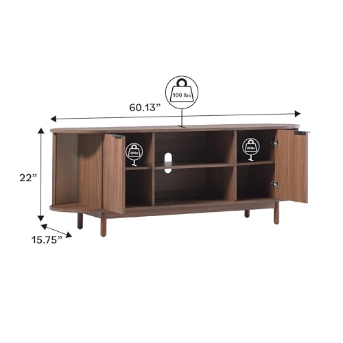 Chloe Curved Reeded TV Stand, Sliding Doors, 65 Inch, 60 inch, Mocha