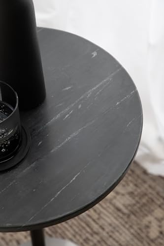 Baronet Glam Marble Round Side Table; 14 x 14 x 24; Black Marble and Gray Gunmetal; Marble Top Circle End Table for Use as a Bedroom Nightstand or Living Room Plant Stand Option