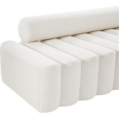 Meridian Furniture 647Cream-S Melody Collection Modern | Contemporary Velvet Upholstered Sofa with Deep Channel Tufting