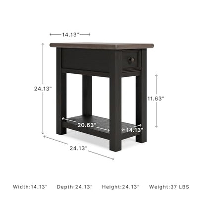 Signature Design by Ashley Narrow Side Table with Charging Station, Tyler Creek Chairside End Table, Wood, Smooth-Gliding Storage Drawer, Living Room Furniture, Grayish Brown/Black