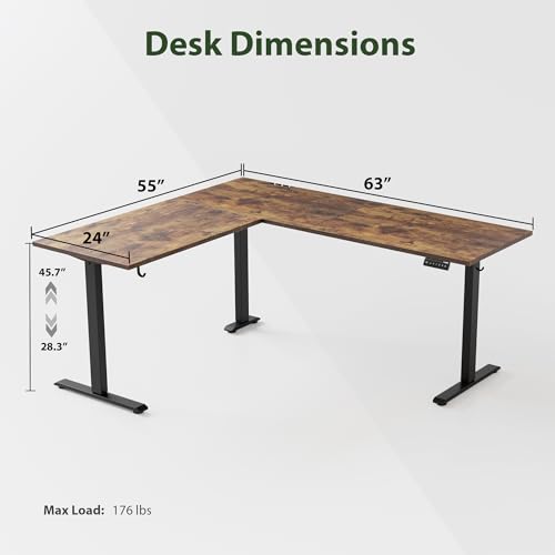 63 x 55 Inch L Shaped Electric Standing Desk, Rustic Brown, view 4