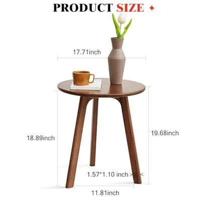 100% Solid Oak Round Side Table, Small Side Table for Small Spaces, view 3