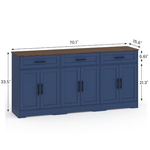 71” Large Sideboard Buffet Cabinet with Storage, Navy Blue, view 3